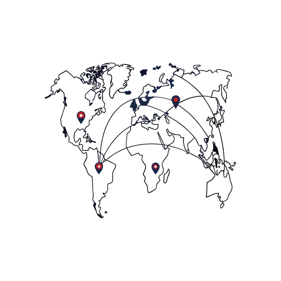 A map with pins on it and a globe vector