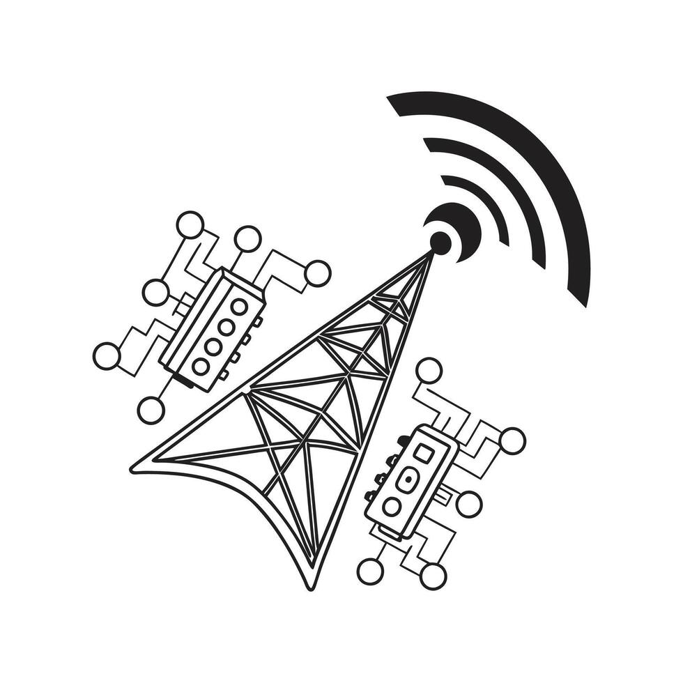 A wireless network icon with a tower and a radio vector