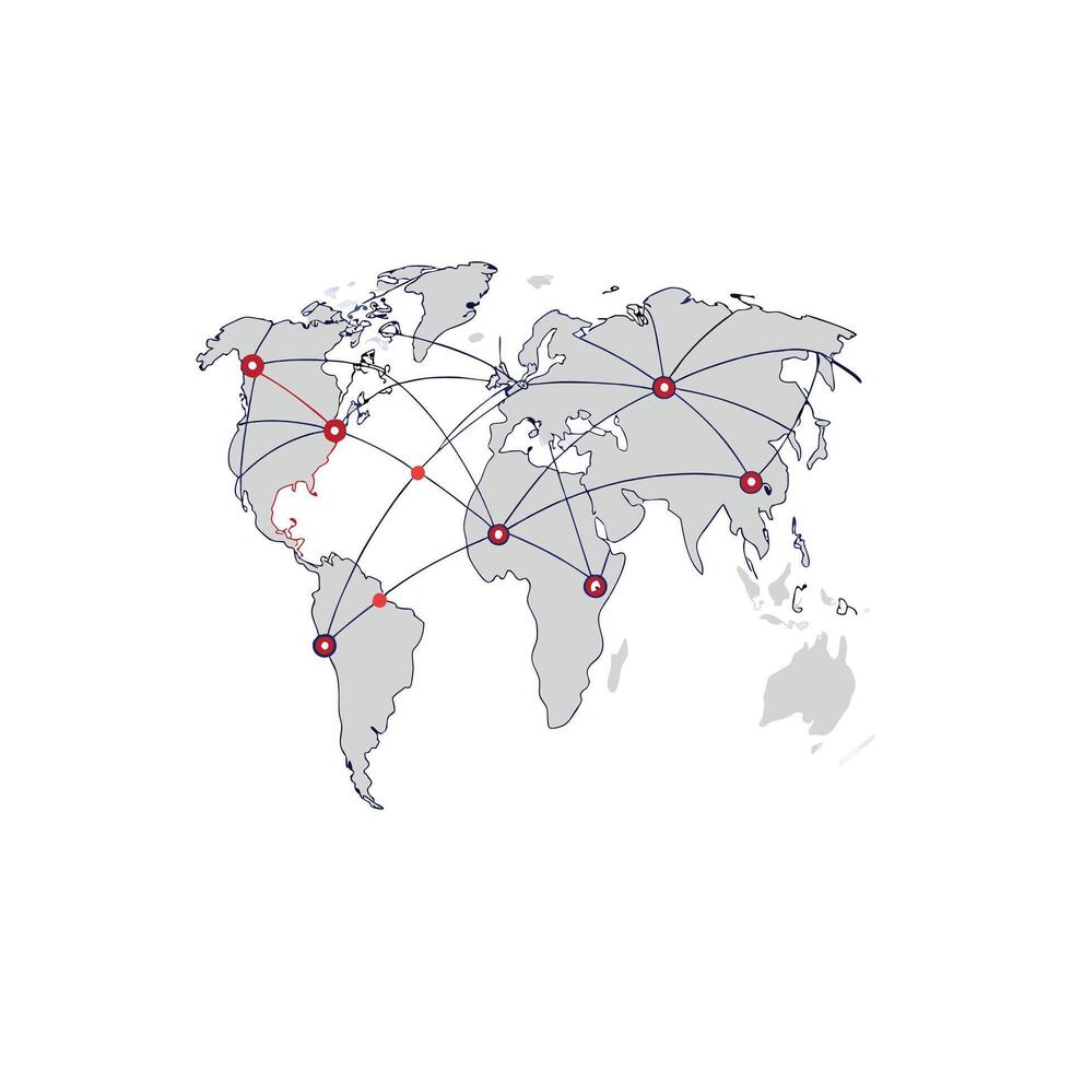 A map with red dots on it and a red arrow pointing to it vector
