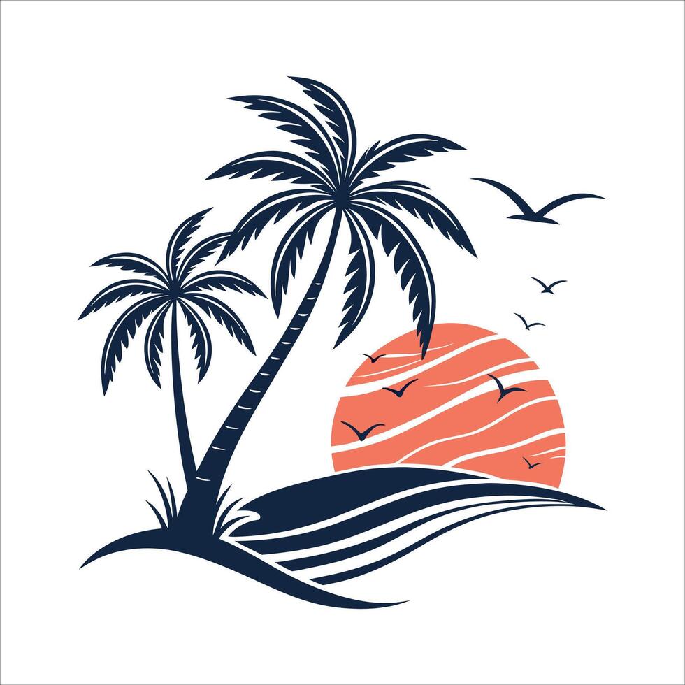 Tropical palm trees and sunset illustration vector