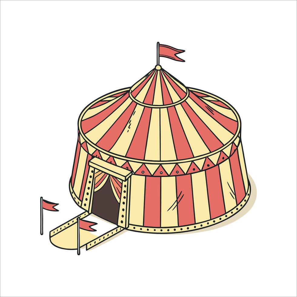 A cartoon circus tent with a red and yellow flag vector