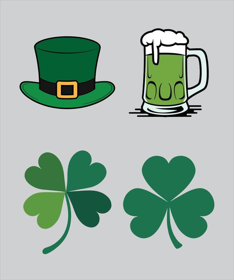St patricks day shamrock clover and beer illustration vector