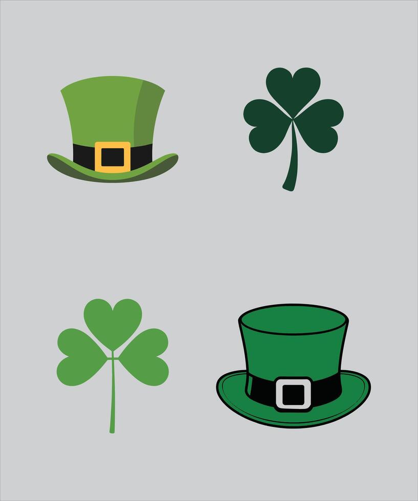 St patricks day hat, clover and shamrock vector