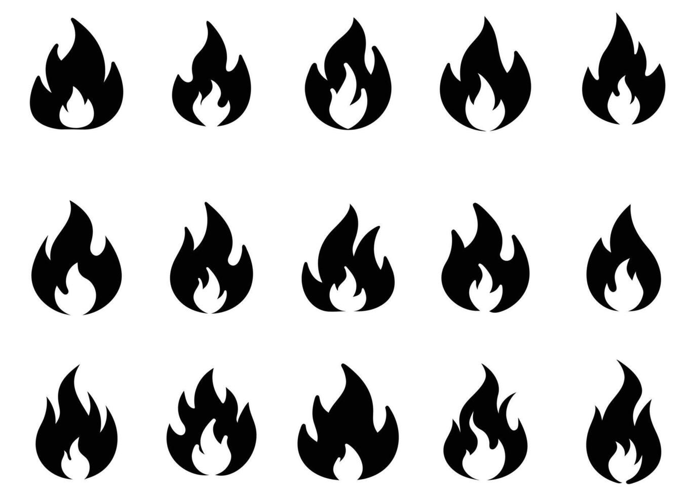 Fire Flame Silhouette Icons Black Burning Symbol Set vector