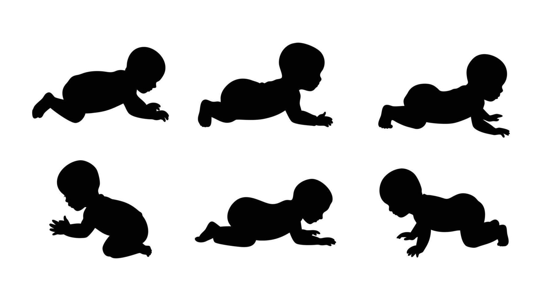 Baby crawling silhouettes set collection isolated on white background vector