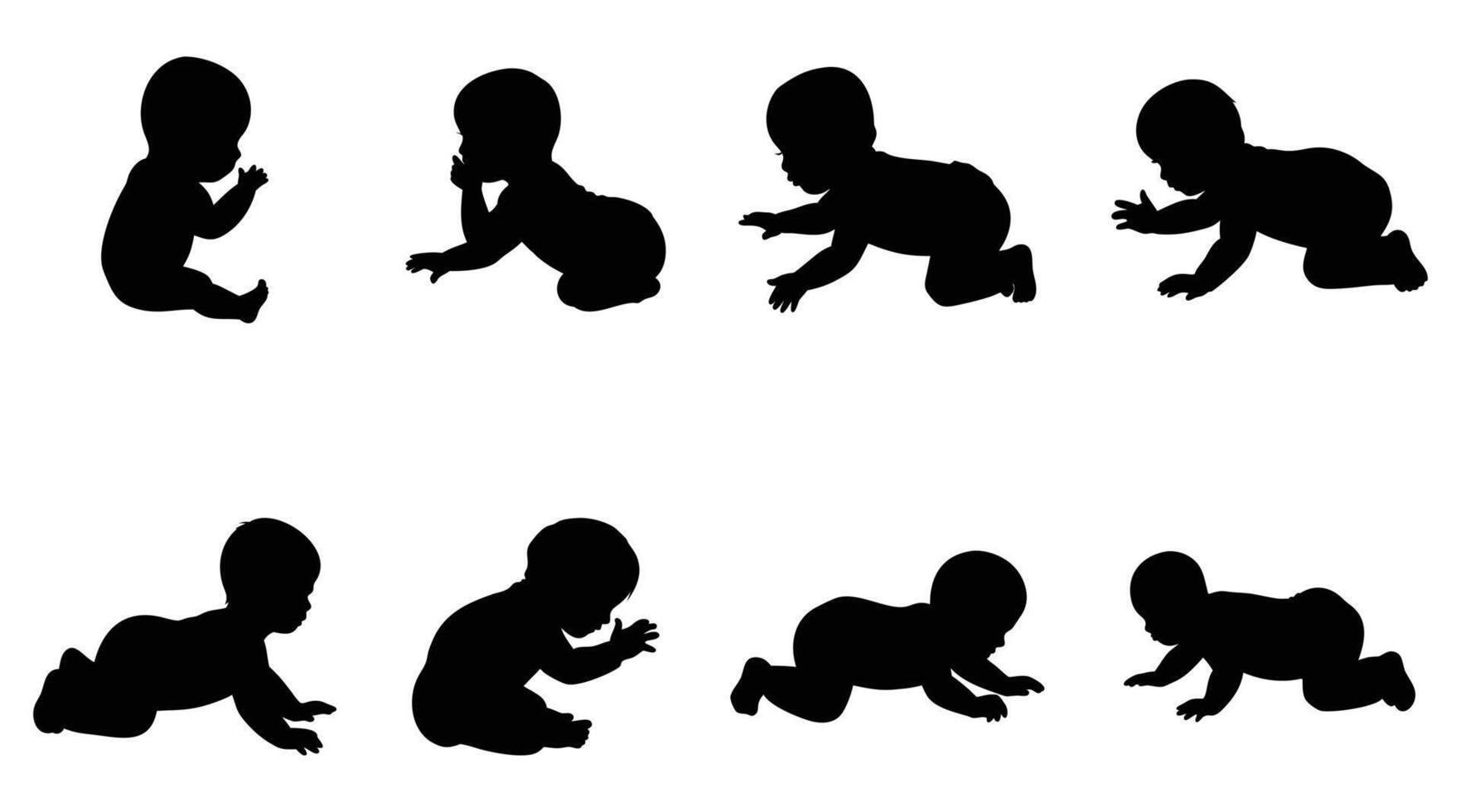 Baby crawling silhouettes collection vector