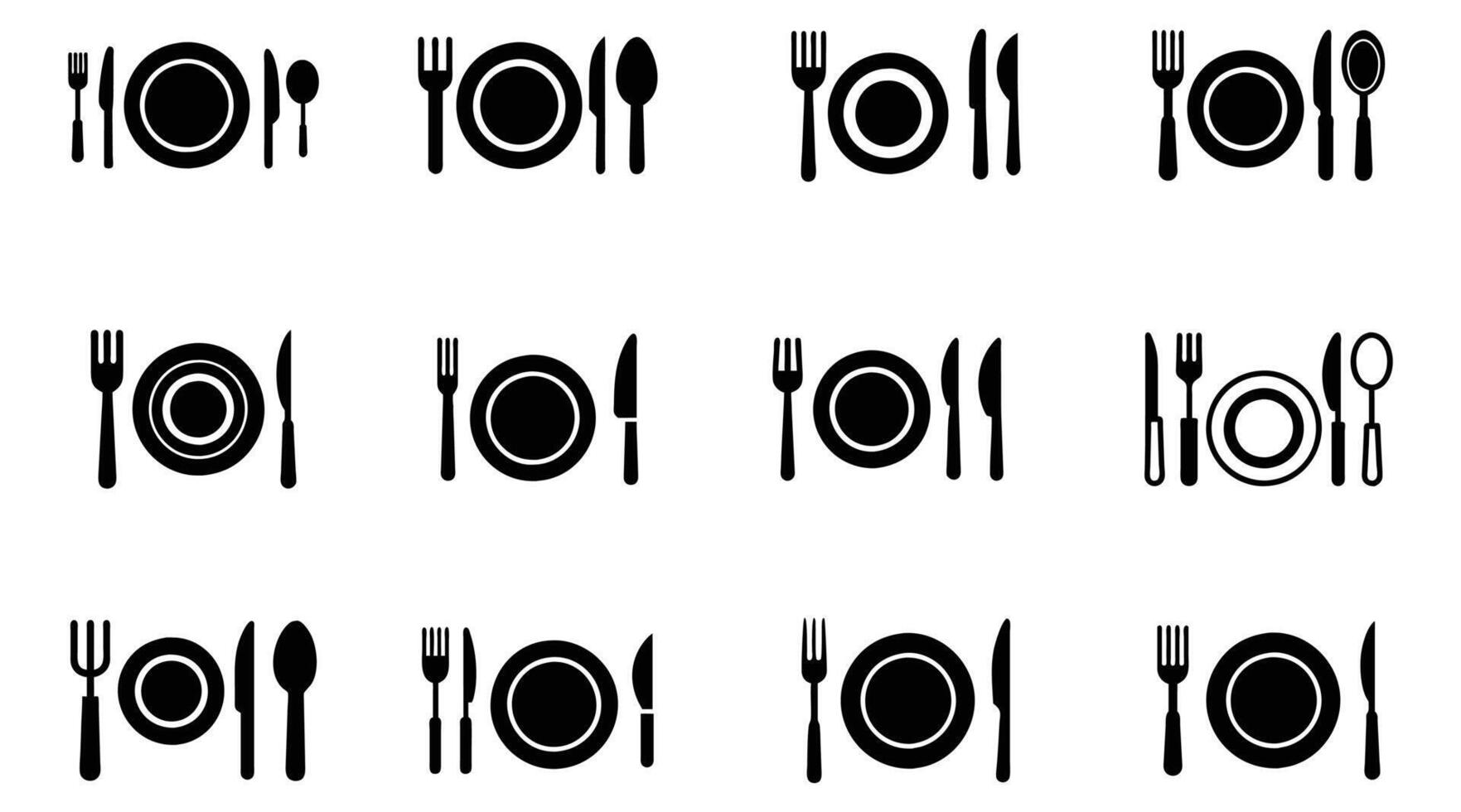 Black Silhouette Dining Table Setting Icons vector