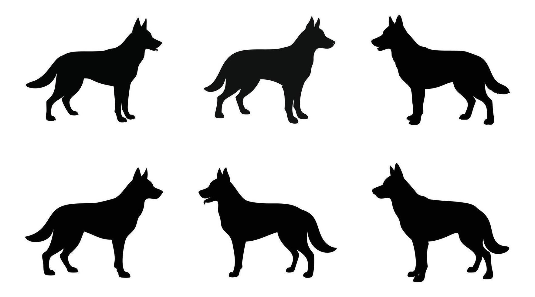 German Shepherd Dog Silhouettes Black and White Icons vector