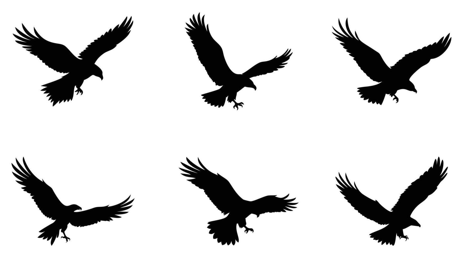 Eagle Silhouettes Set Black Flying Bird of Prey Clipart Set vector