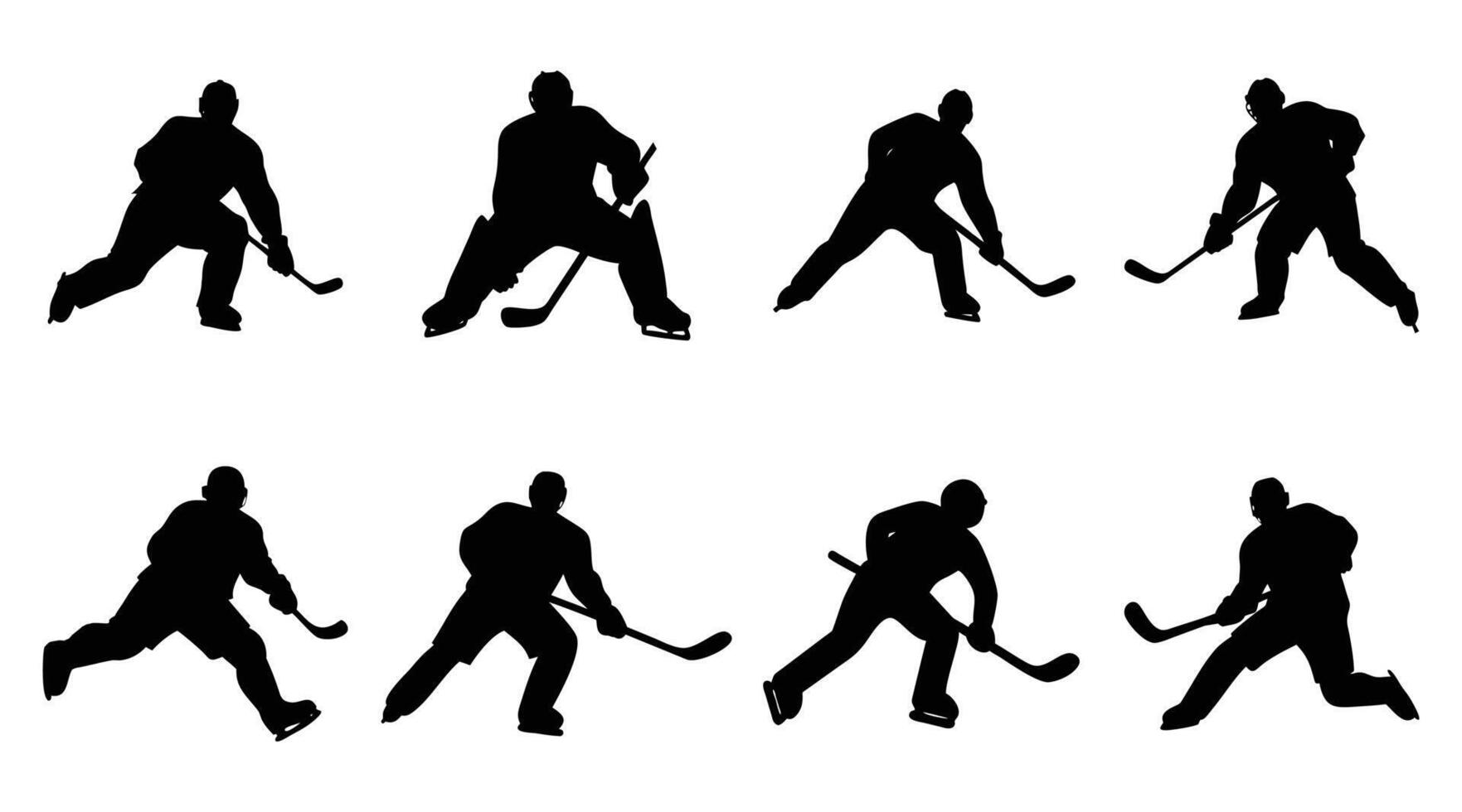 Hockey Player Silhouettes Ice Sports Clipart Icons Set vector