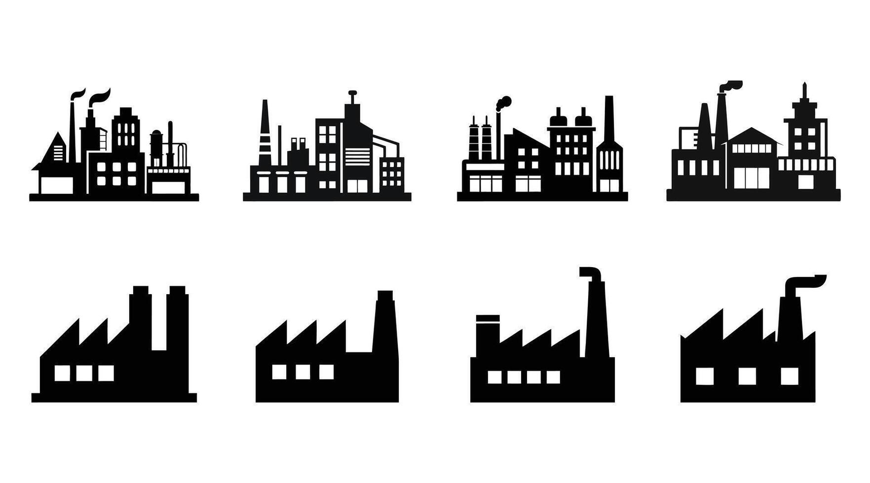 Factory building silhouettes set collection isolated on white background vector