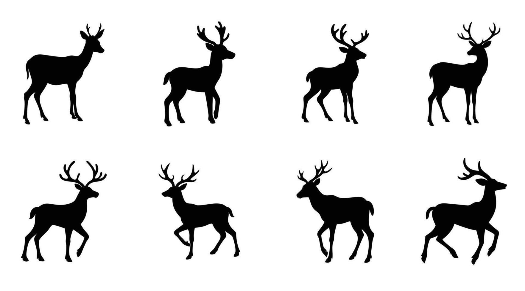 Deer silhouettes with antlers for wildlife and nature designs set on white background vector