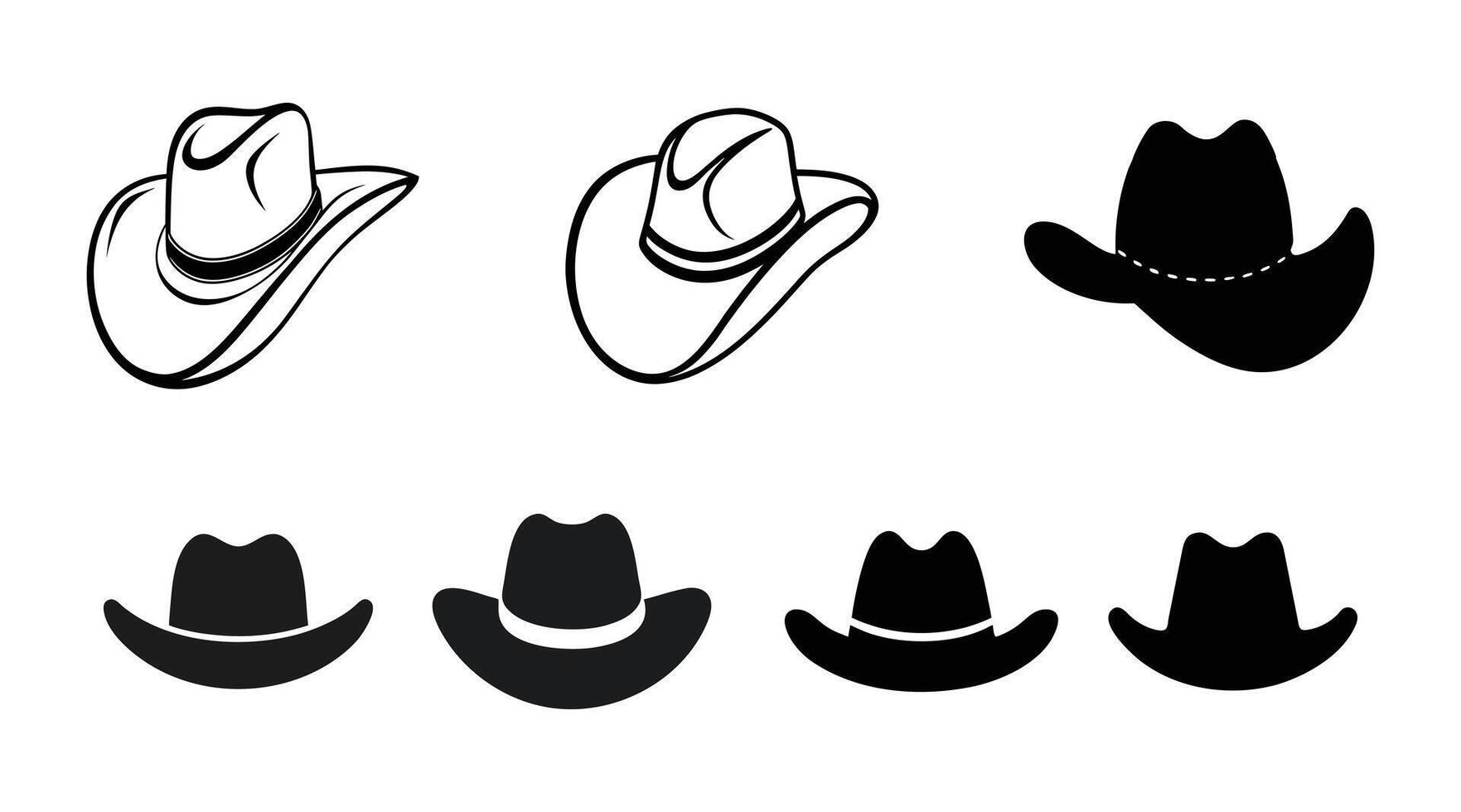 Cowboy Hat Silhouettes Western Icons Clipart vector