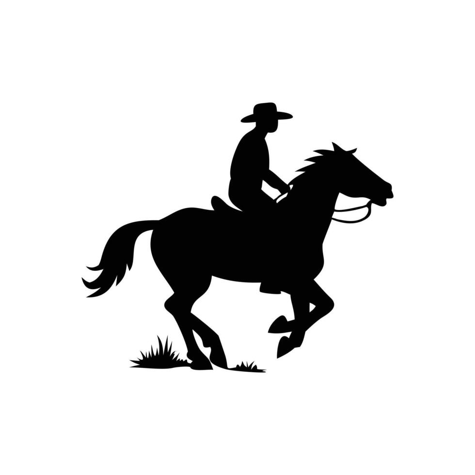 Cowboy riding horse silhouette illustration vector