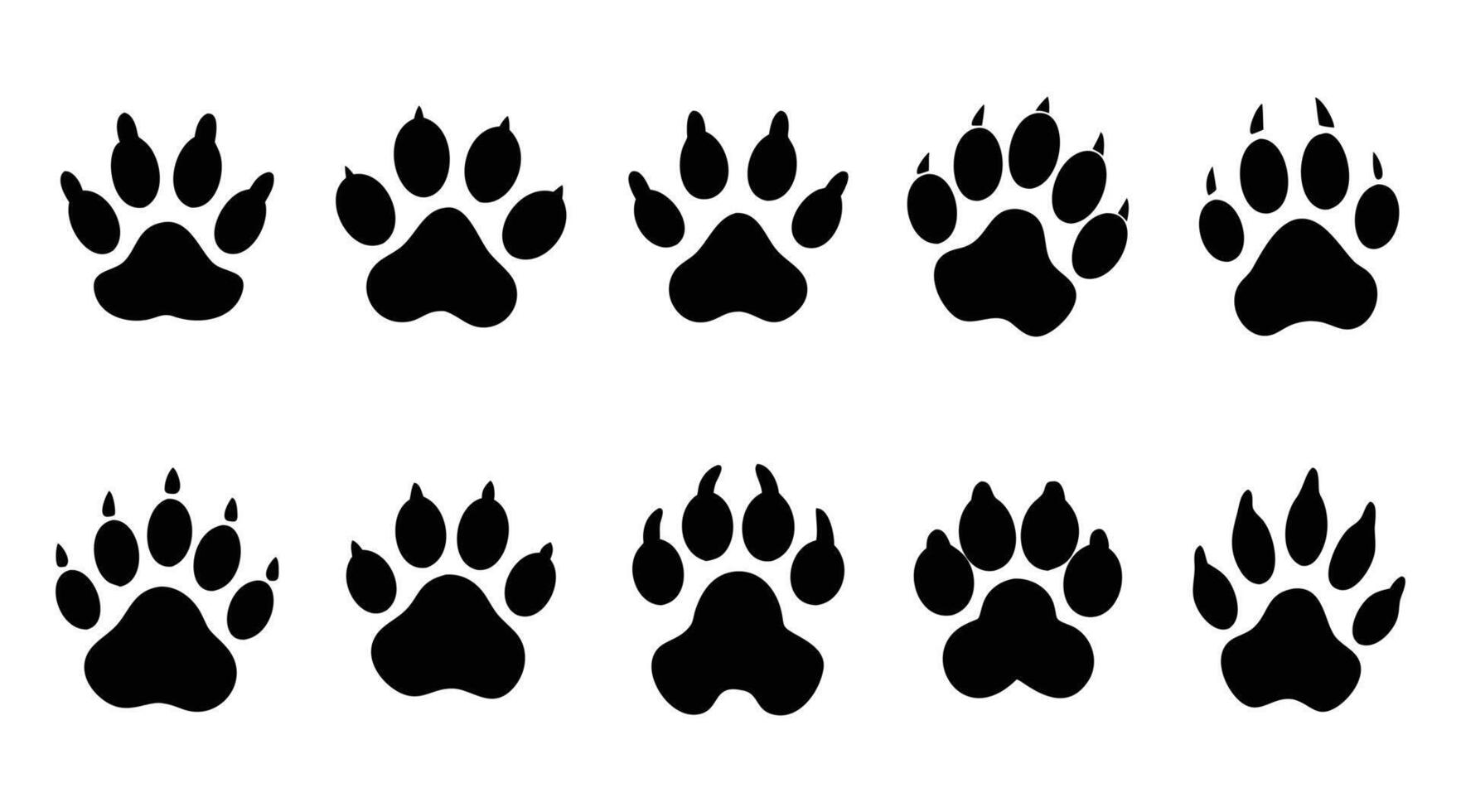 Animal Paw Print Silhouettes Dog, Cat, Bear, Wolf Footprint Icons vector