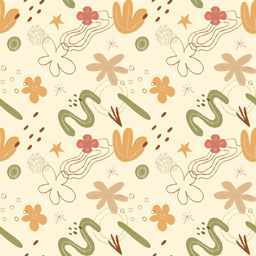 Seamless abstract floral pattern in earthy tones. Ideal for textiles, wallpaper, wrapping paper and branding. Boho style. vector