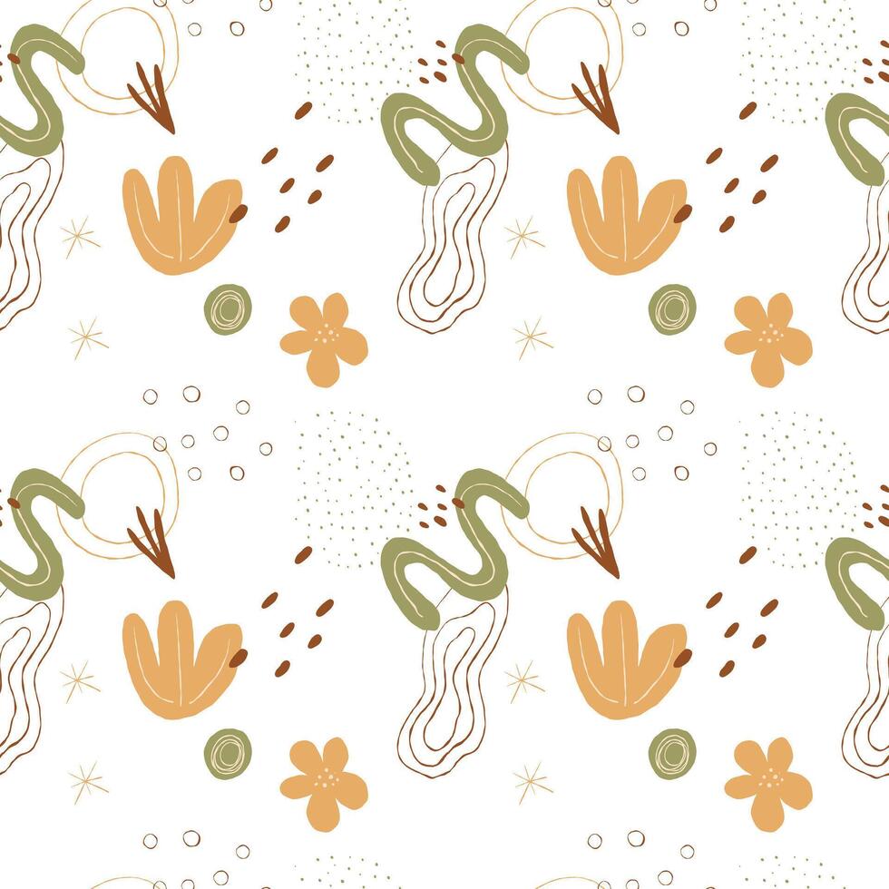 Seamless abstract floral pattern in earthy tones on a white background. Ideal for textiles, wallpaper, wrapping paper and branding. Boho style. vector