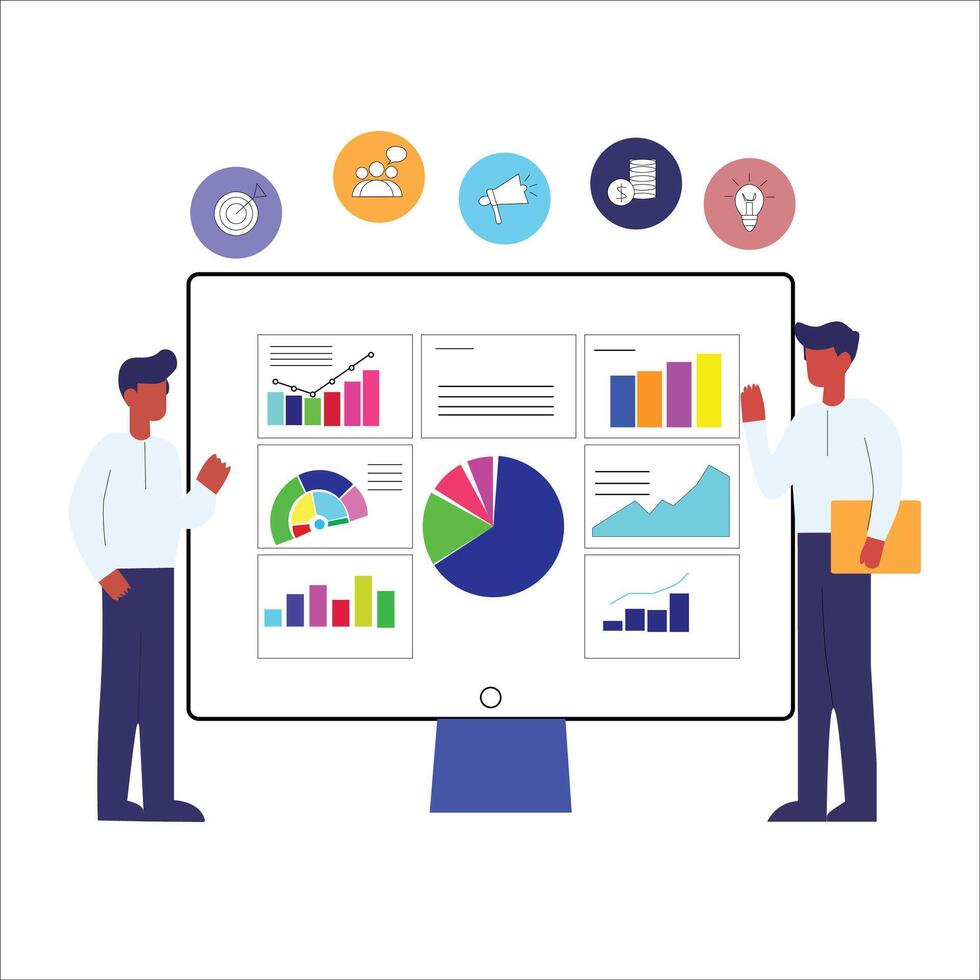 Business Data Analytics and Marketing Strategy Digital Dashboard Illustration vector