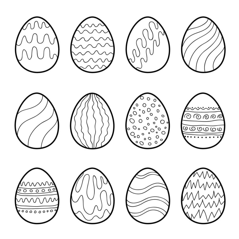 Set of outline decorative ornamental Easter eggs for coloring vector