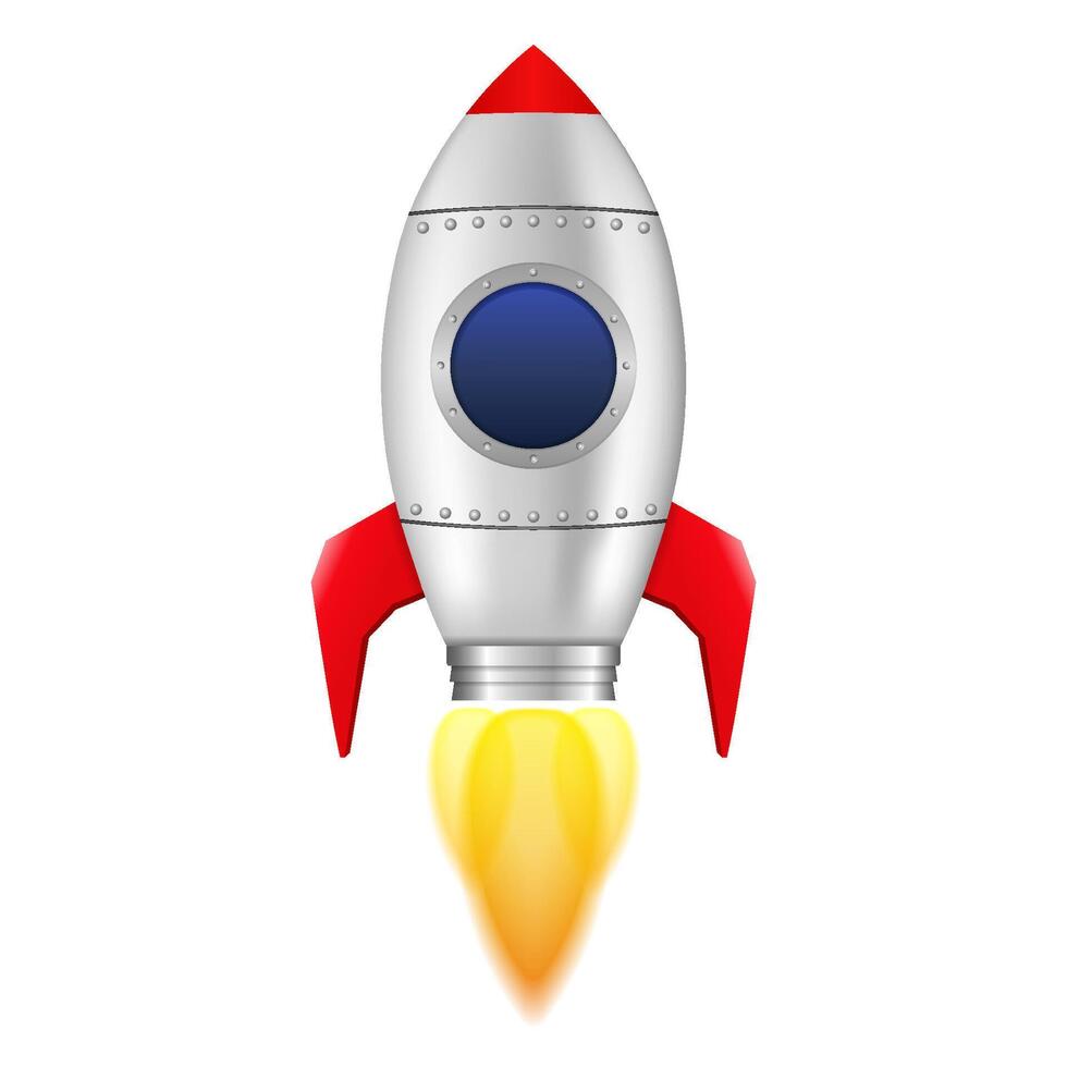 Rocket with flame on white background vector