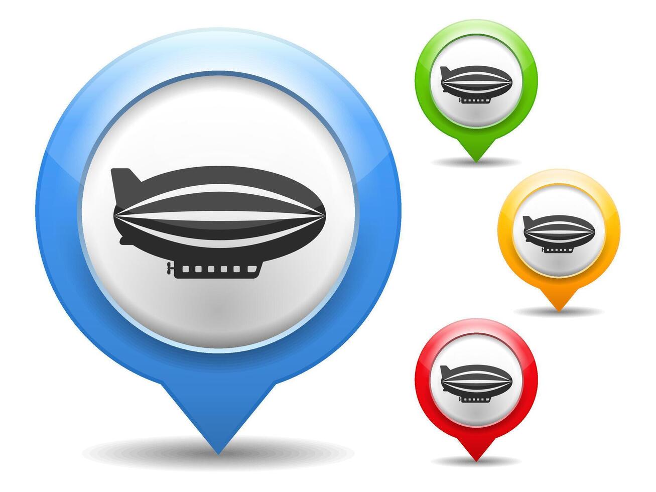 Map markers with airship icon vector