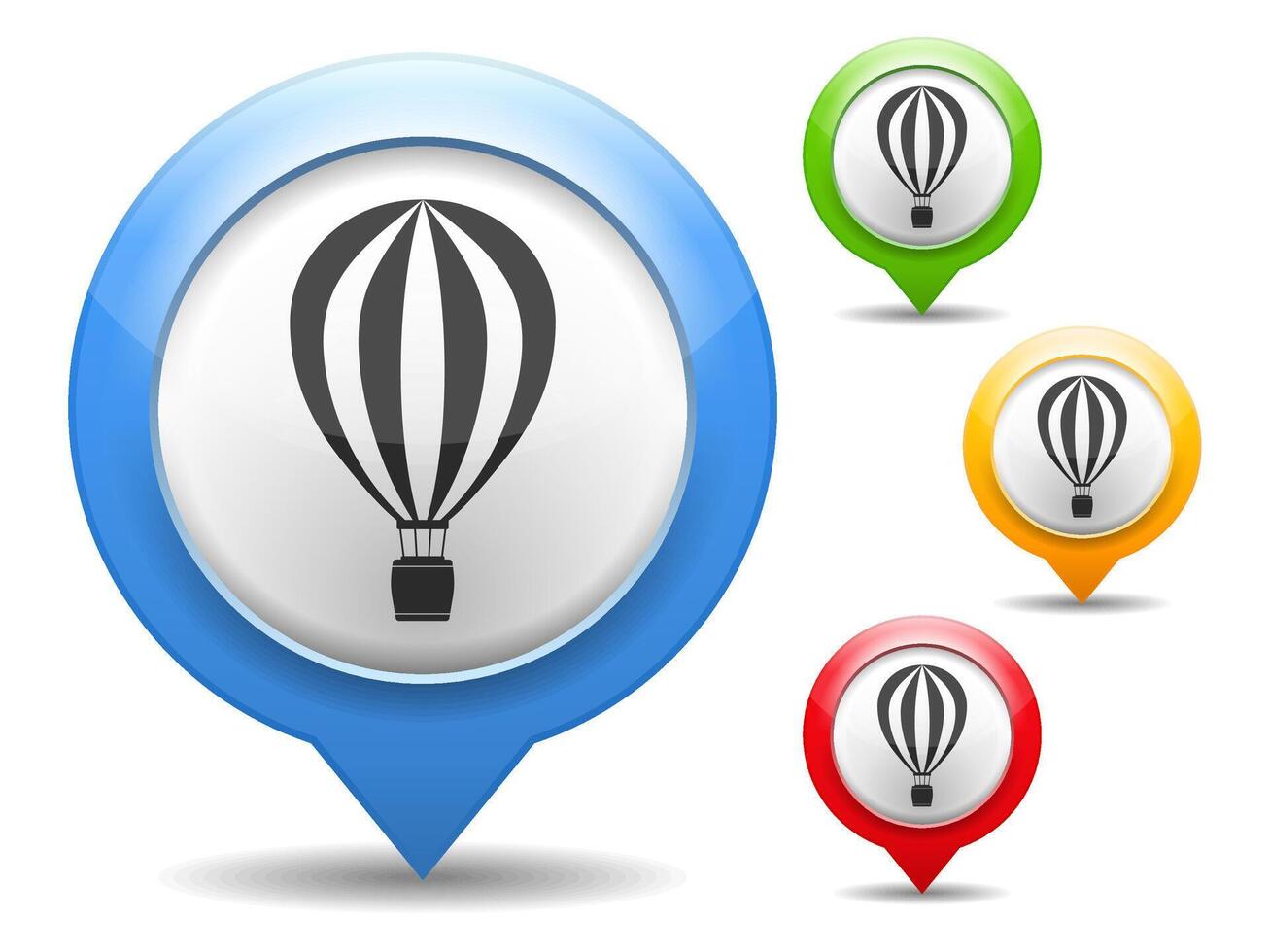 Map markers with hot air balloon icon vector