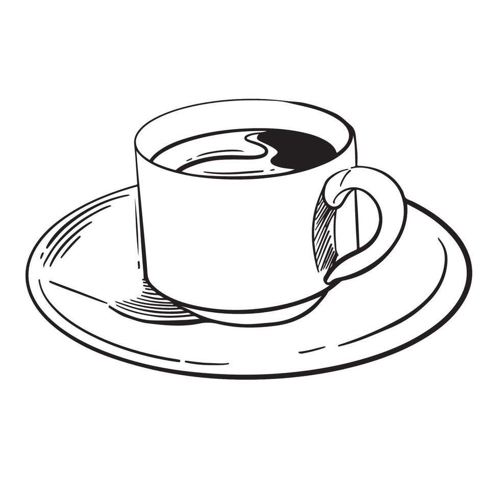 Espresso, Americano coffee cup, ink style, graphic or sketch style hand-drawn illustration. vector