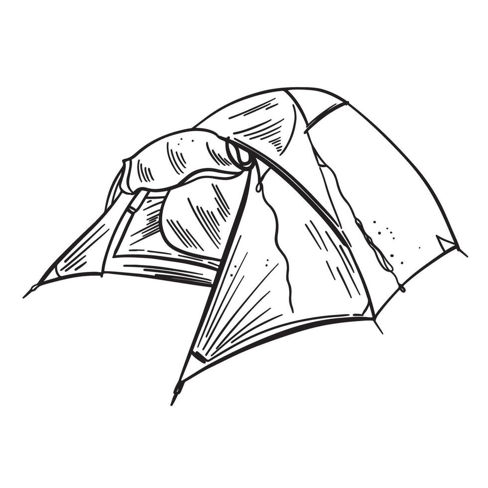 World Tourism Day. tourist tent, sketch line art hand drawing , logo, Campsite, hiking equipment. For design, web, flyer, icon vector
