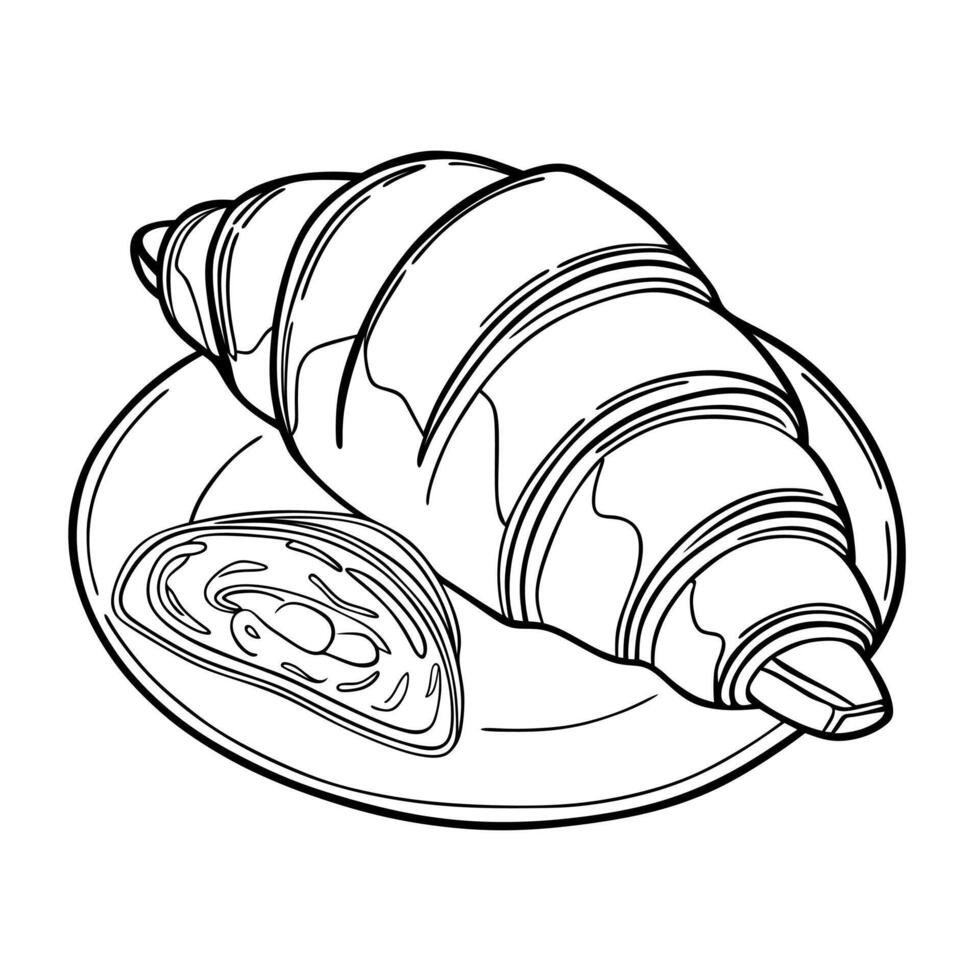 Illustration of a croissant in a simple line art style, showcasing the characteristic texture of the pastry. Perfect for menu designs, bakery logos, food packaging, and other graphic elements. vector