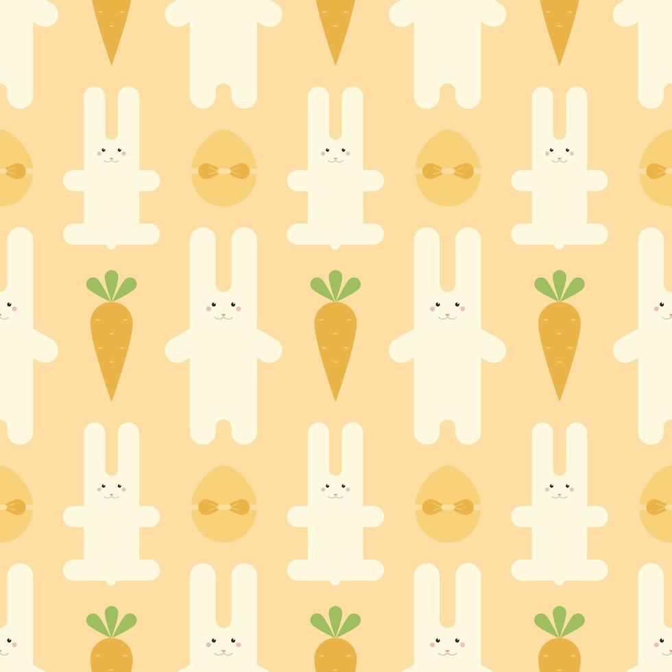 Cute seamless pattern of bunnies, carrots, eggs for happy Easter holiday. Illustration, endlessly repeating pattern. vector