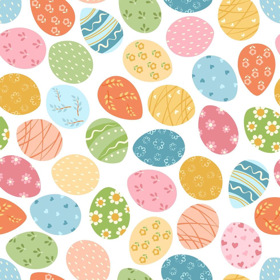 Seamless pattern of beautiful colorful Easter eggs. Illustration of infinitely repeating pattern. vector