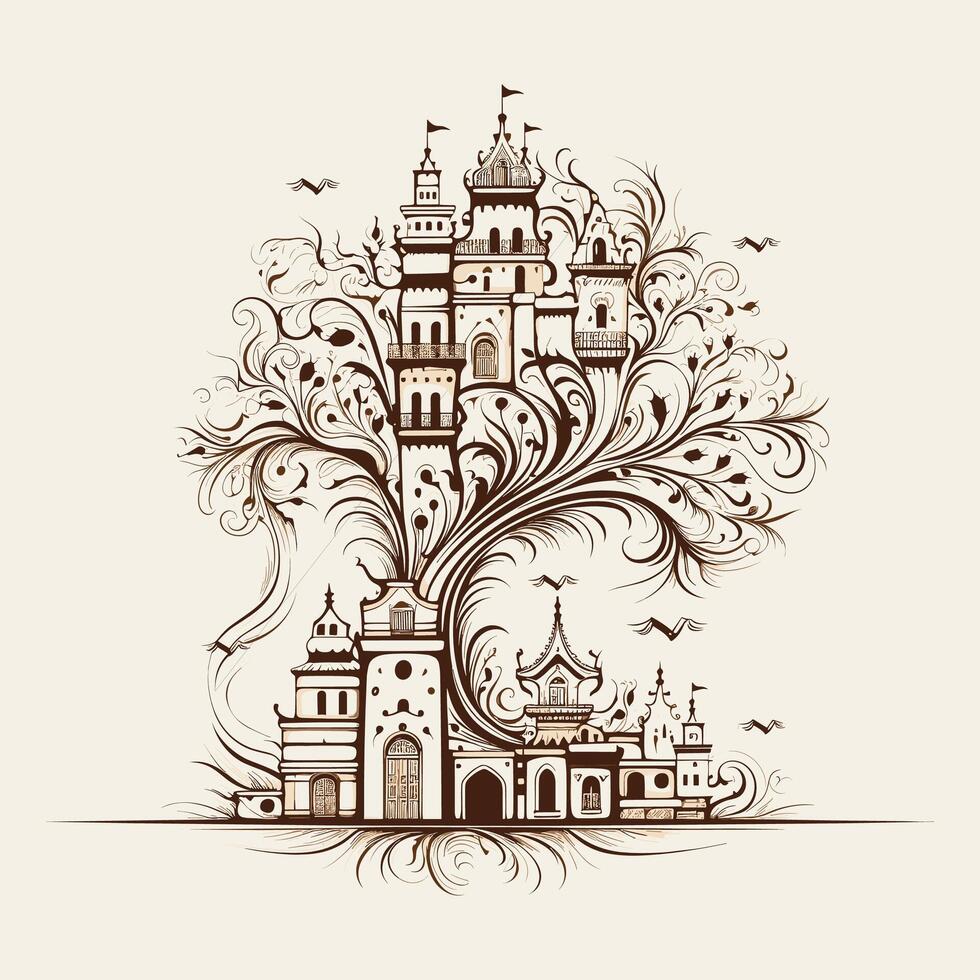Artistic Tree and Castle Illustration vector