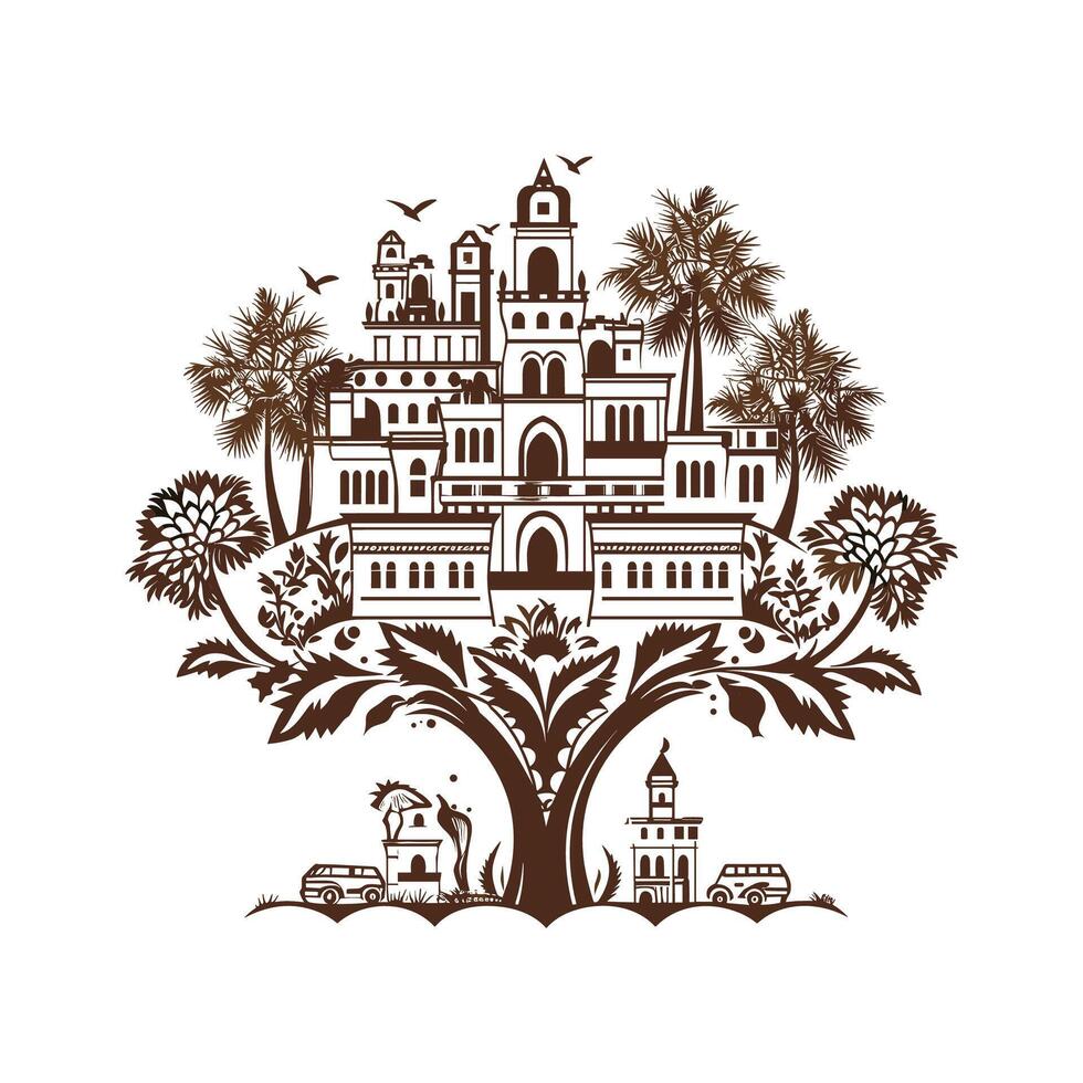 Nature and Architecture Fusion Art vector