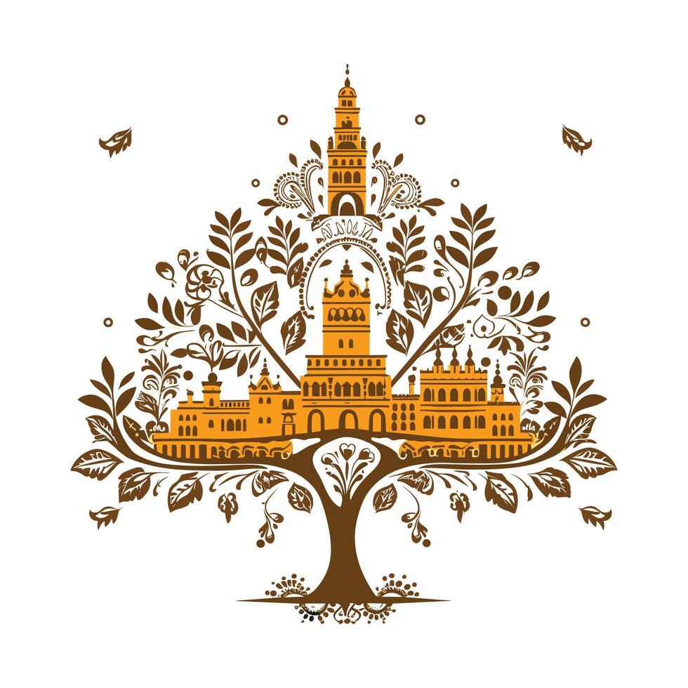 Elegant Patterned Tree Illustrations vector