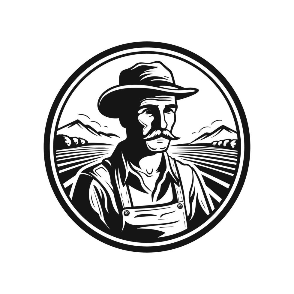 Black and White Farmer Artwork Collection vector