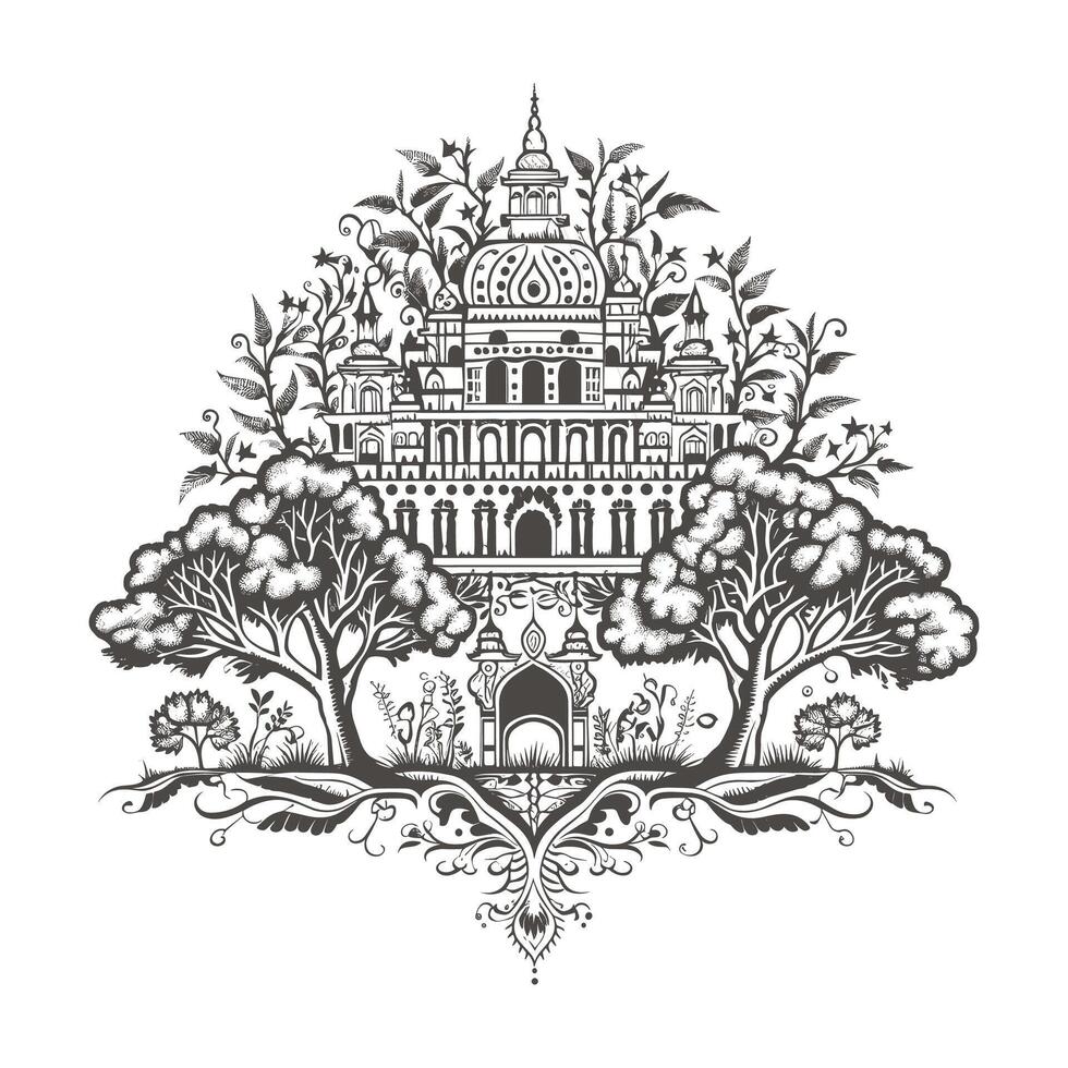 Fantasy Kingdom with Tree Elements vector