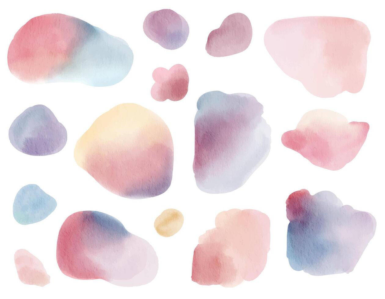 Hand drawn watercolor paint stains banner backgrounds set. Colorful watercolor shapes, brush, blobs, circles. Pastel colors vector