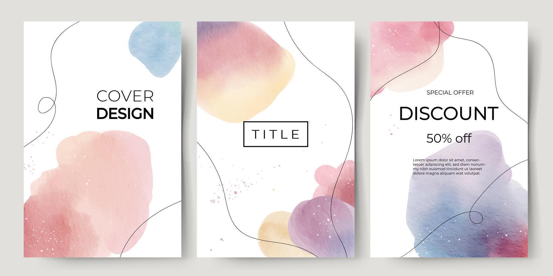 Set of watercolor backgrounds with place for text. Template. Hand drawn frames with watercolor abstract stains. vector