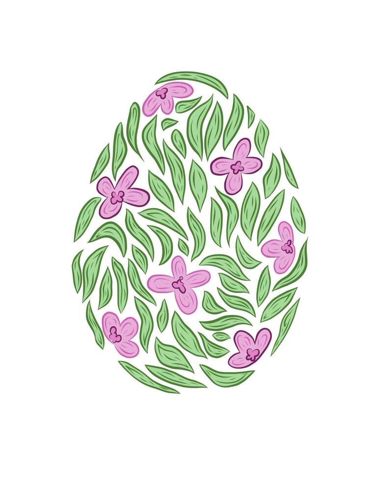 Easter egg. Colored illustration of Easter egg with floral patterns and flowers. Holiday design and decoration for Easter. Cute illustration for a postcard. vector