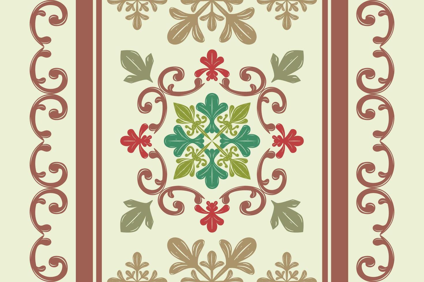 Miraculously Elegance Luxury Victorian Damask Pattern into The Forest Design Elaborate Scroll Ornament Border Pattern Decoration Classy Queer Opulence Nature Theme Fabrics Apparel Silk Lace Embroidery vector