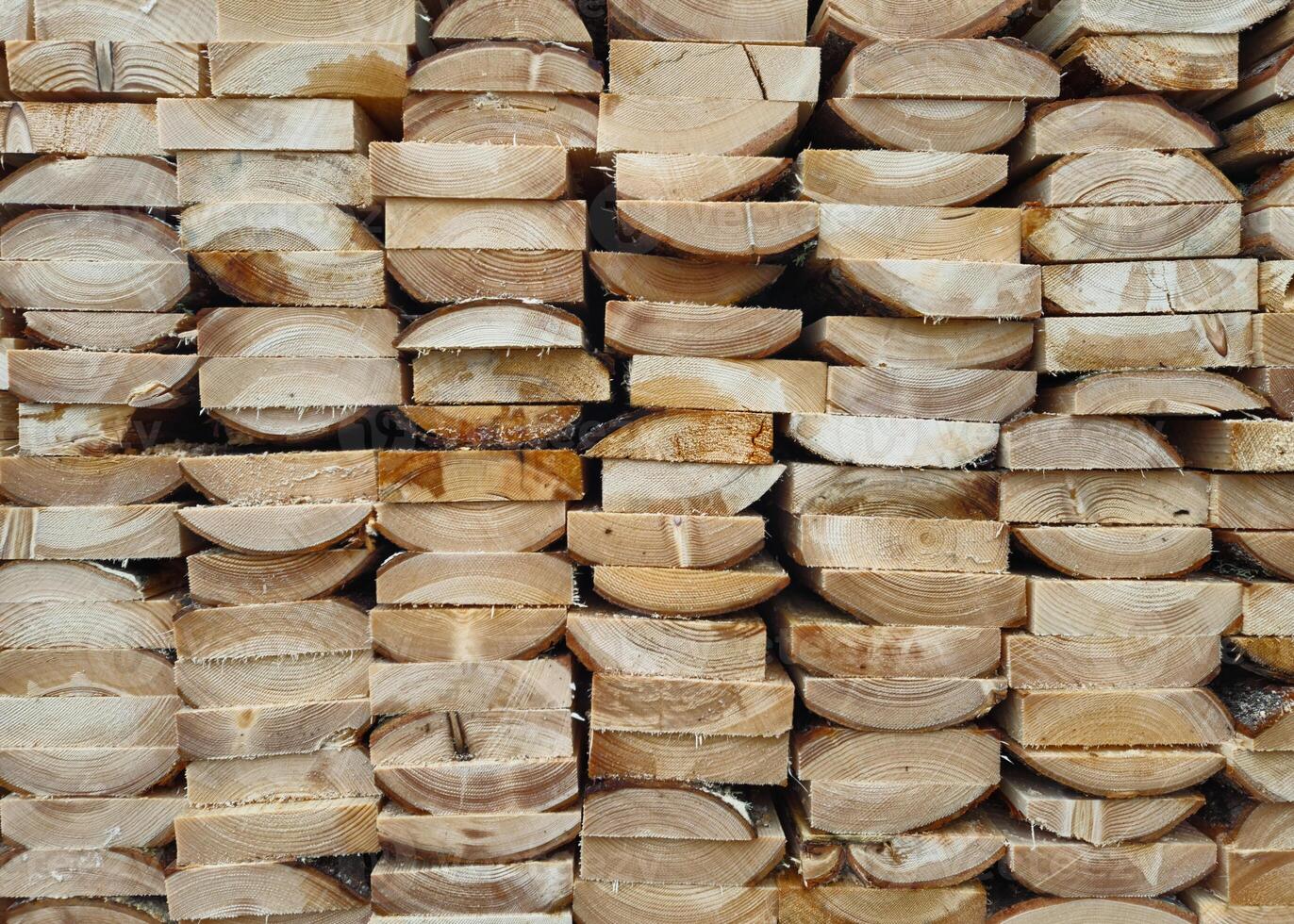 Stacked Wooden Logs Arranged in Neat Horizontal Alignment Close-Up photo