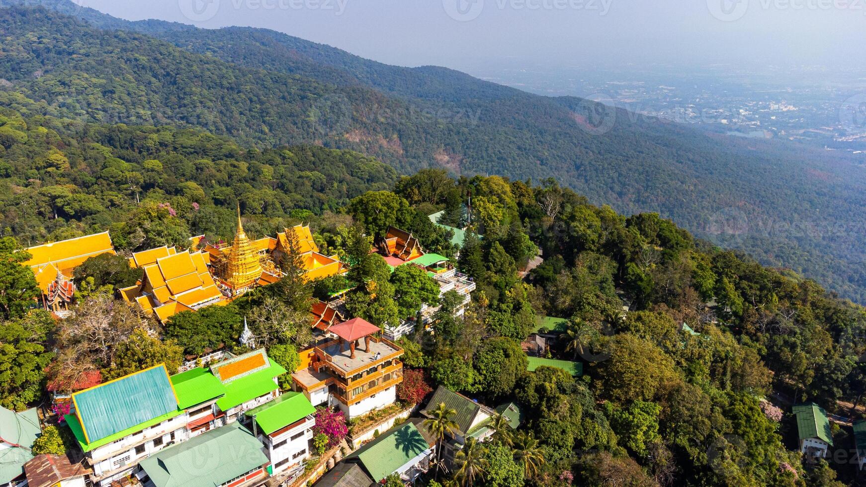 Wat Phra That Doi Suthep temple standing on a mountain in Chiang Mai, Thailand photo