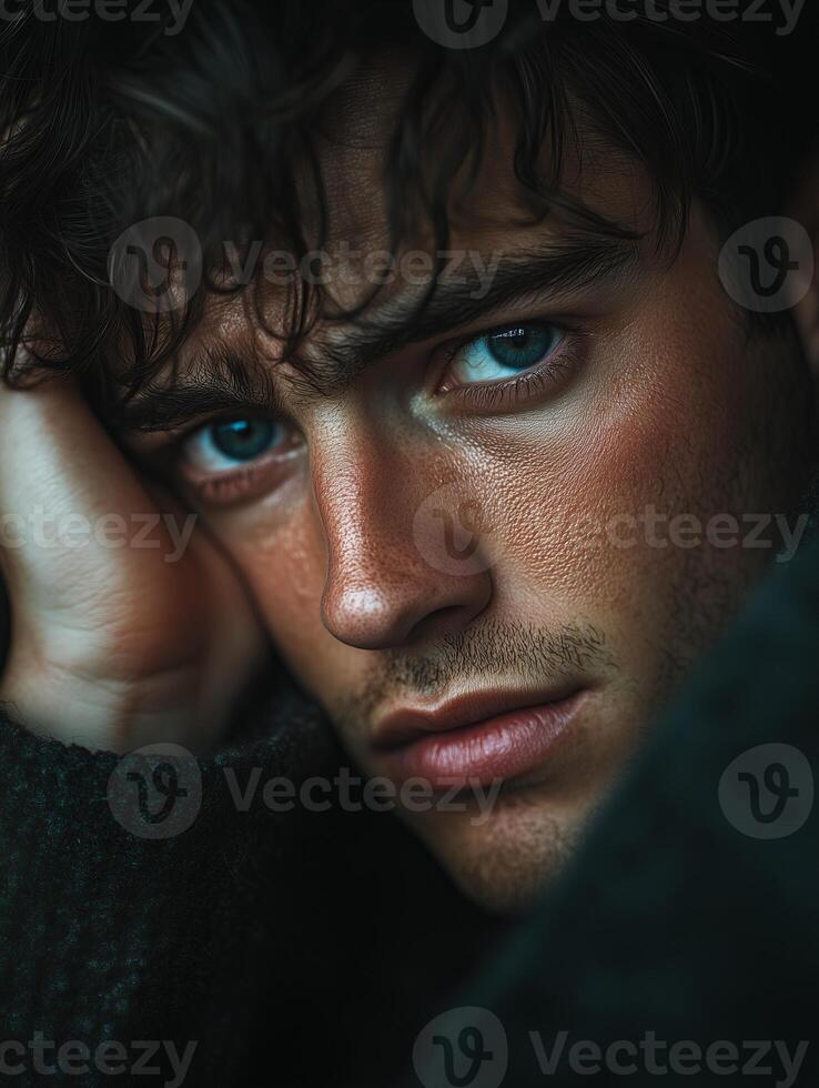 Intense Portrait Capturing Deep Emotions and Thought photo