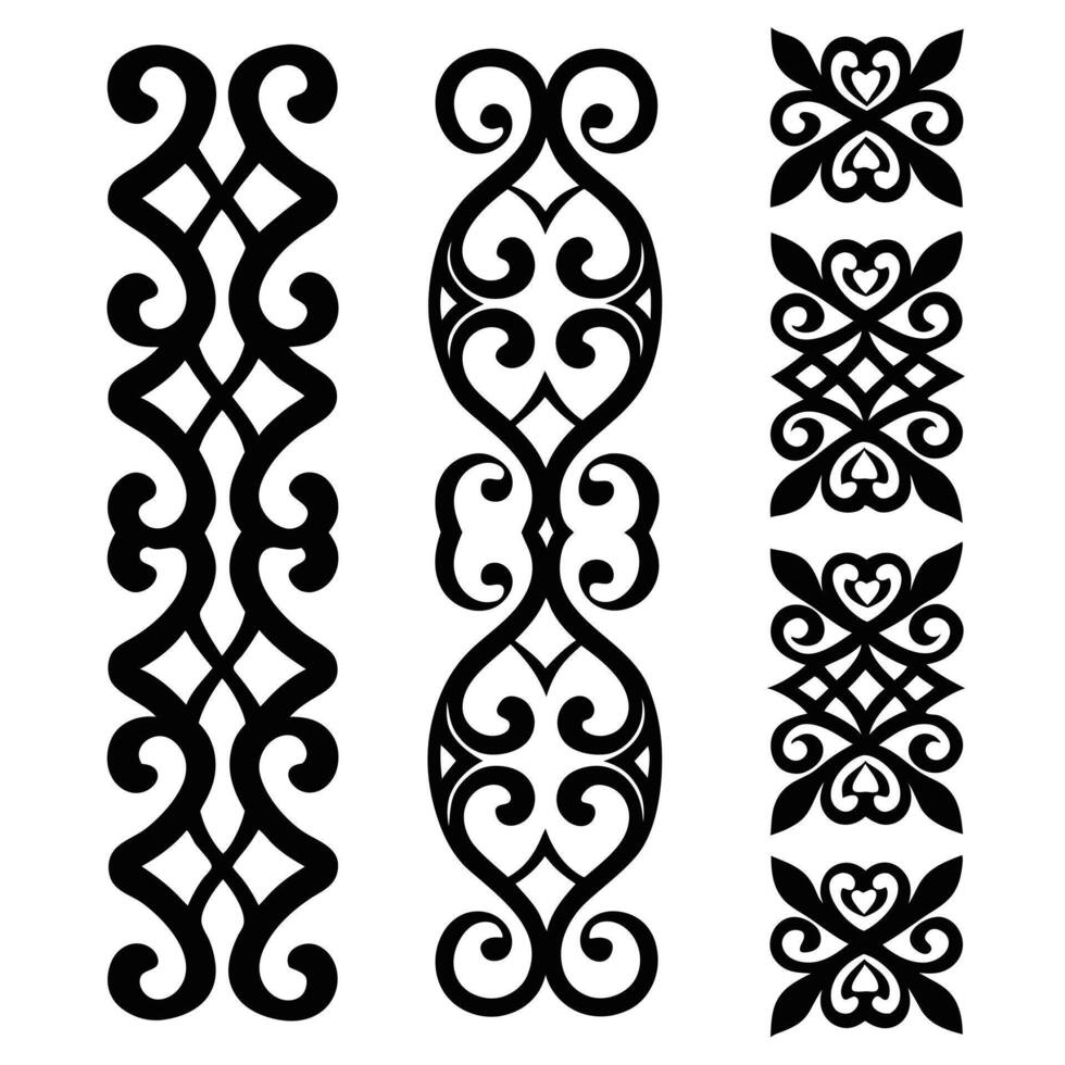 Traditional Ornamental Black Tribal Patterns with Geometric Elements vector