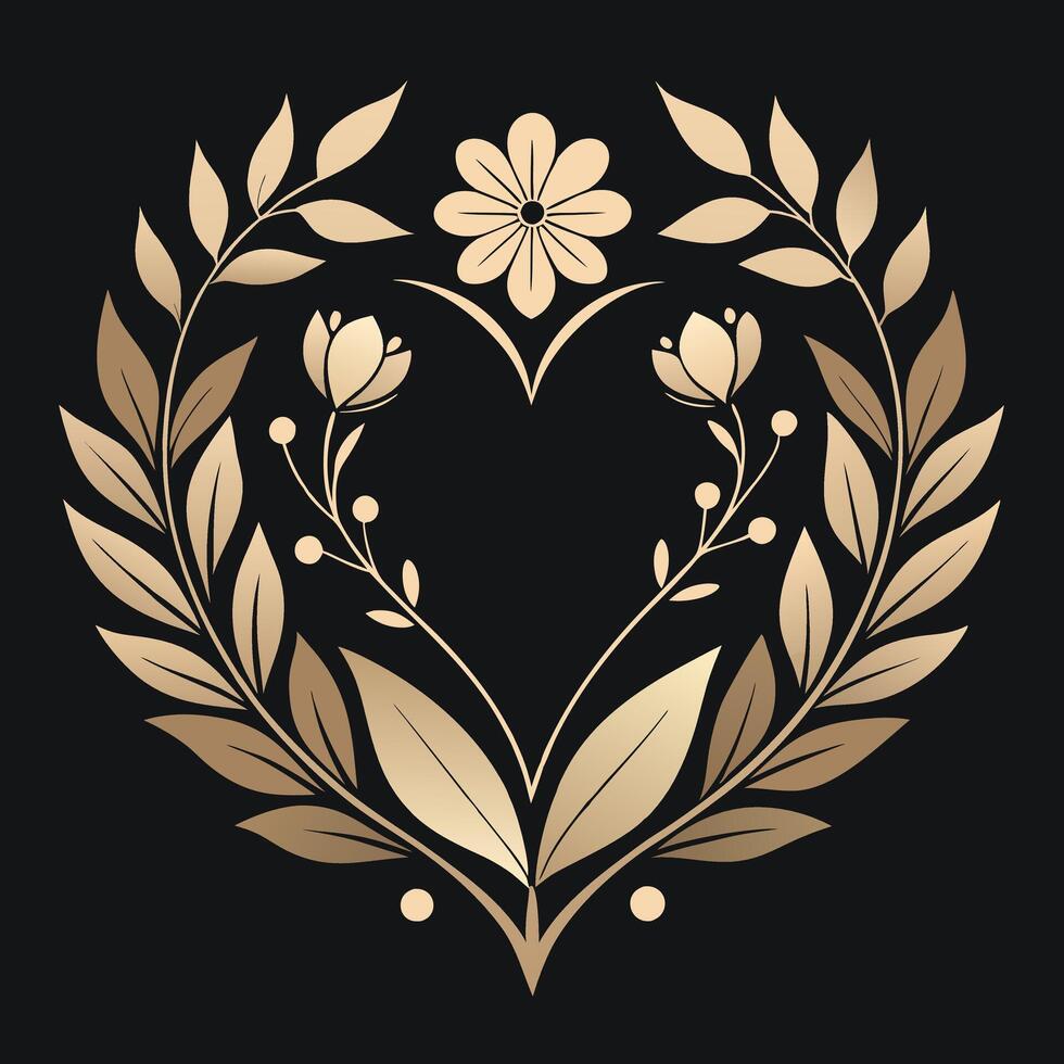 Intricate Heart-Shaped Flower Wreath Hand-Drawn Design vector