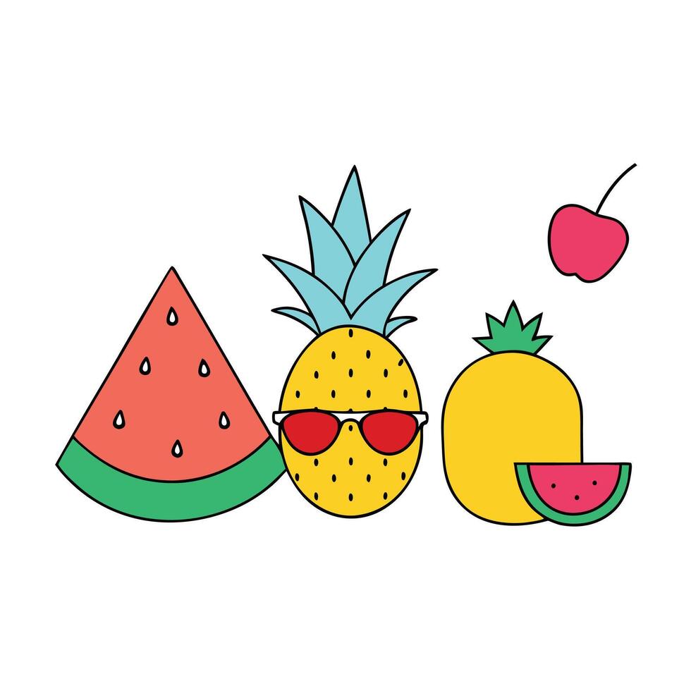 Cute Cartoon Tropical Fruits with a Pineapple Wearing Sunglasses vector