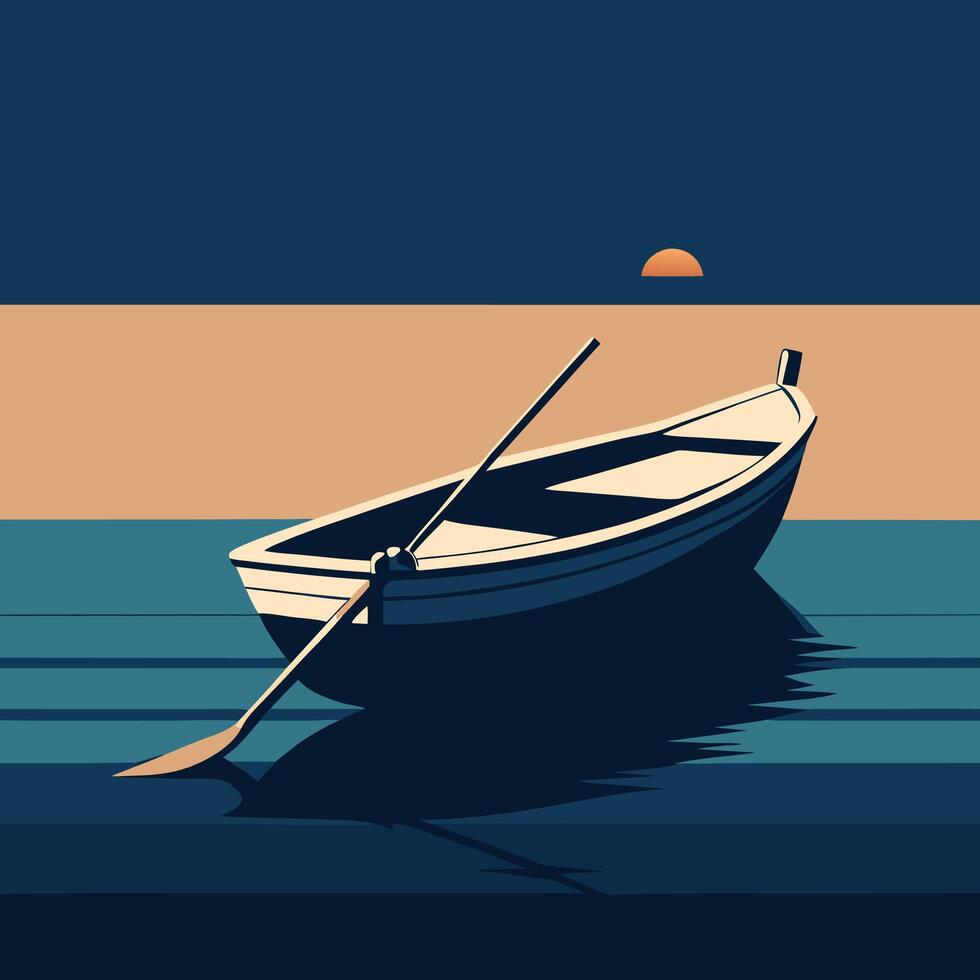 Black and White Rowboat Sketch Minimalist Nautical Design vector