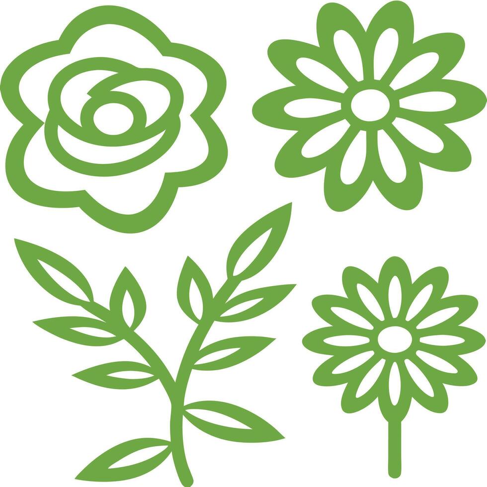 Floral Illustrations Black and White Line Drawing Set vector