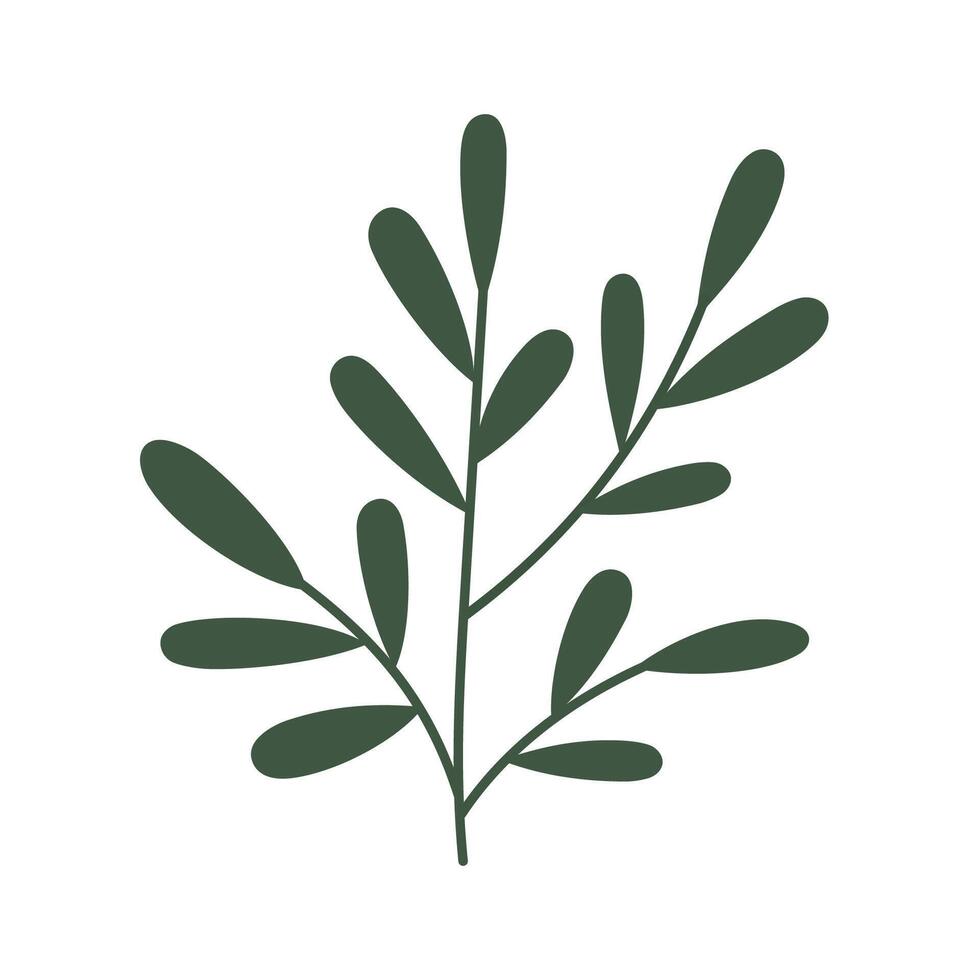 Abstract tree branch with leaves. Trendy tree branch isolated on white background. Flat design. Graphic print. Hand drawn leaf vector