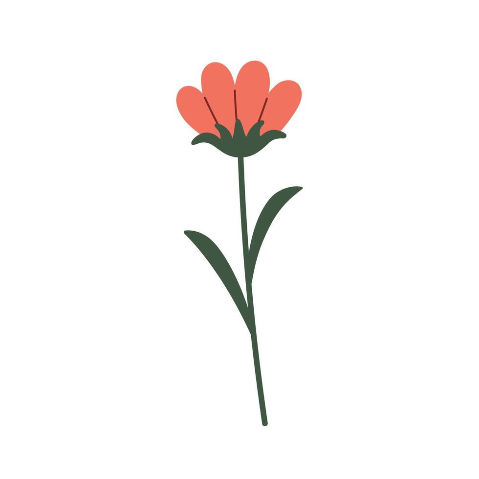 Red Flower, poppy isolated on white background. Doodle style illustration. Hand drawn icon. vector